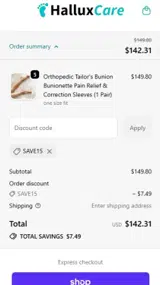 SAVE15 coupon verification screenshot