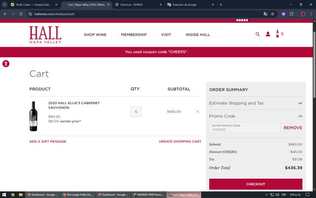 Hall Wines checkout page showing Hall Wines promo code box | Screenshot taken by SimplyCodes community member on Jun 20, 2025