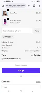Paisley coupon verification screenshot