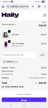 LINDSAY10 coupon verification screenshot