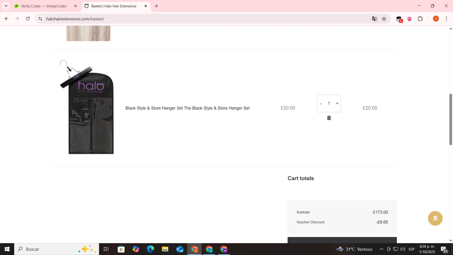 Halo Hair Extensions promo code screenshot showing code HALOEMAIL5 applied at Halo Hair Extensions checkout page. Uploaded by SimplyCodes community member FrugalSentinel6206 on Oct 1, 2025