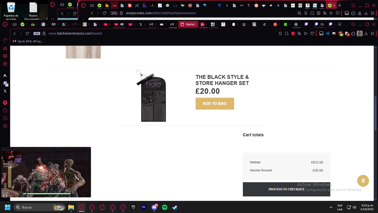 Halo Hair Extensions promo code screenshot showing code HALOEMAIL5 applied at Halo Hair Extensions checkout page. Uploaded by SimplyCodes community member Billyyou on Oct 1, 2025