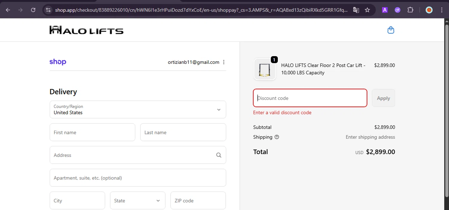 Halo Lifts promo code screenshot showing code HALO4TH applied at Halo Lifts checkout page. Uploaded by SimplyCodes community member PrimeSentinel5869 on Dec 11, 2025