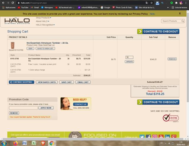 HALO checkout page showing HALO promo code box | Screenshot taken by SimplyCodes community member on Mar 24, 2021