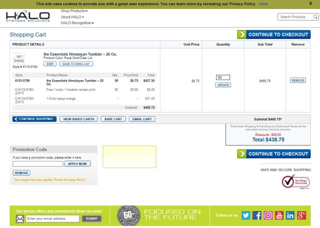 HALO checkout page showing HALO promo code box | Screenshot taken by SimplyCodes community member on Jan 7, 2021