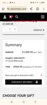 Halo Wheels coupon verification screenshot