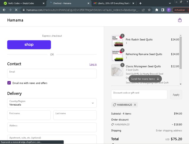 Hamama checkout page showing Hamama promo code box | Screenshot taken by SimplyCodes community member on Sep 4, 2025