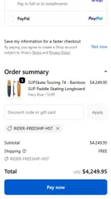 RIDER-FREESHIP-HST coupon verification screenshot