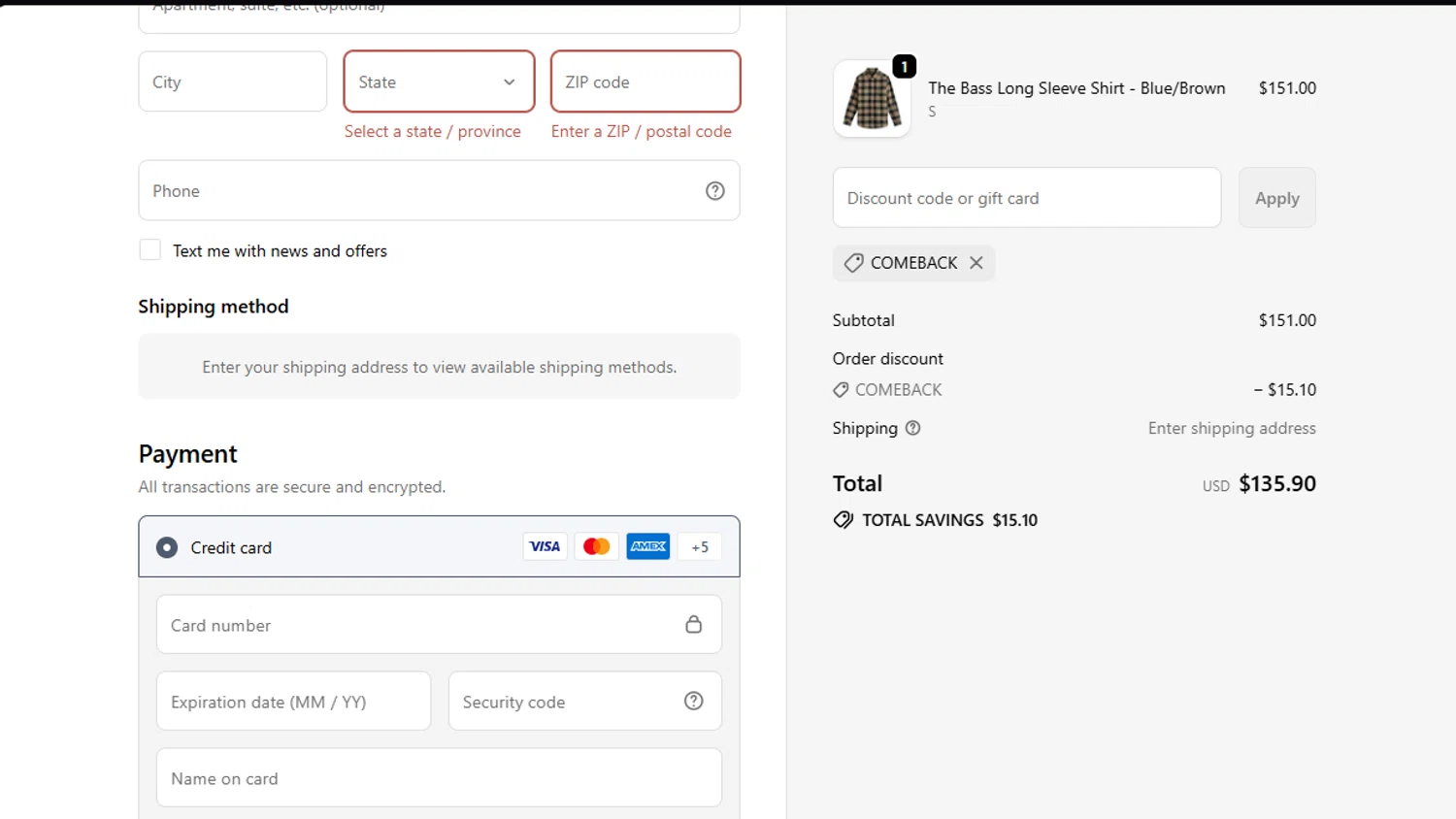 Hamilton & Adams promo code screenshot showing code COMEBACK applied at Hamilton & Adams checkout page. Uploaded by SimplyCodes community member VictoriousChaser2162 on Sep 24, 2025