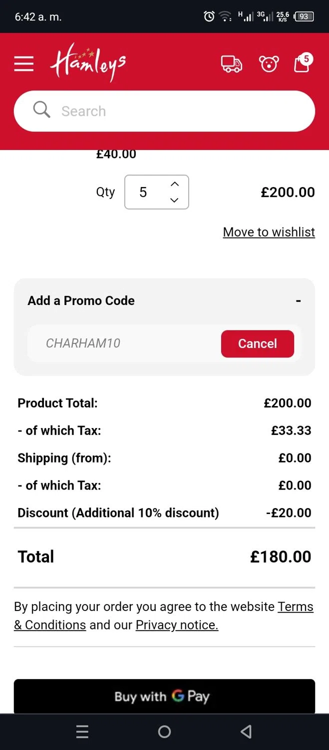 where to use Hamleys promo code box