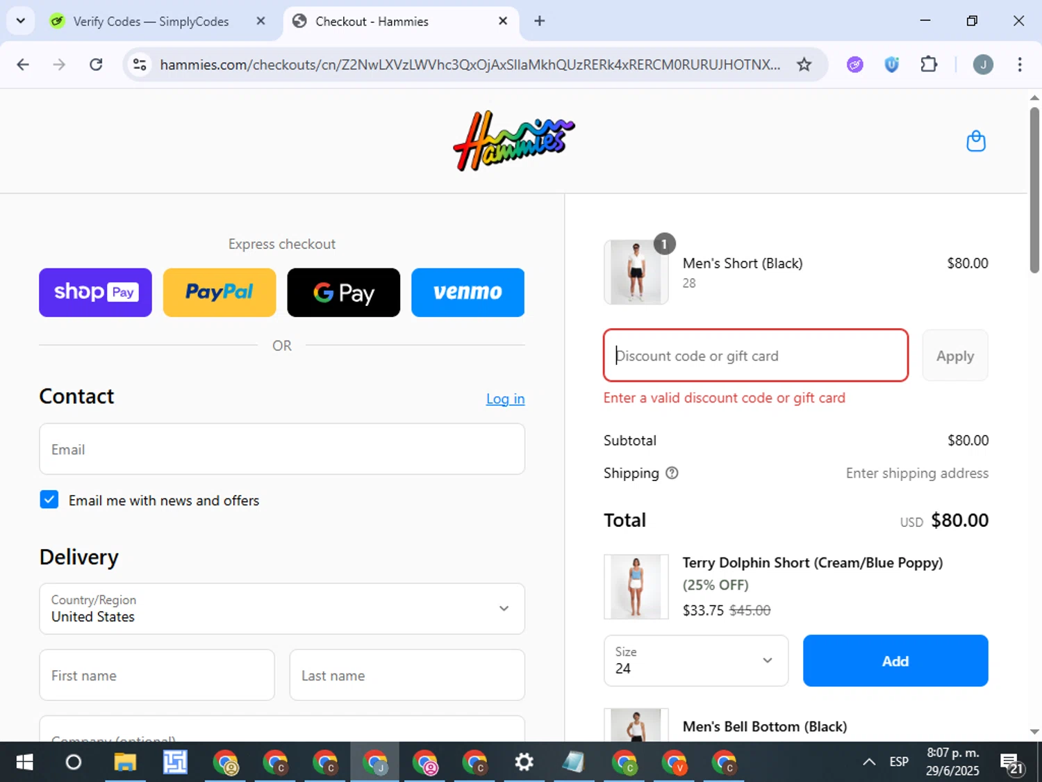 Hammies discount code screenshot showing code WRJC9RC3 applied at Hammies checkout page. Uploaded by SimplyCodes community member ValueTracker8384 on Jun 30, 2025