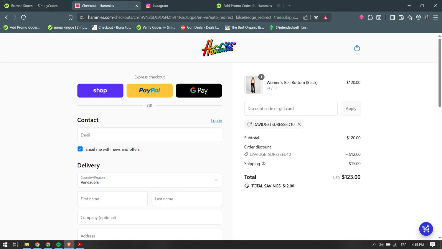 Hammies discount code screenshot showing code DAVIDGETSDRESSED10 applied at Hammies checkout page. Uploaded by SimplyCodes community member becomeaware on Sep 4, 2025