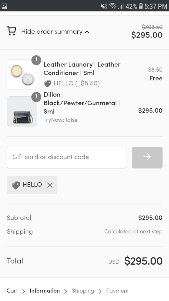 Hammitt checkout page showing Hammitt discount code box | Screenshot taken by SimplyCodes community member on Jun 13, 2021