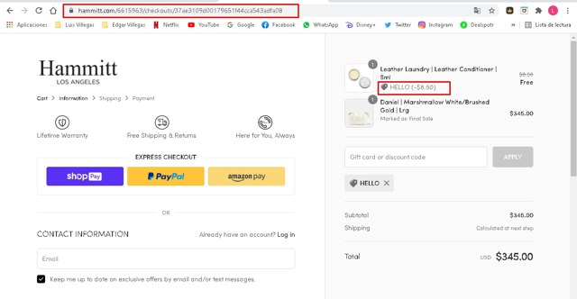 Hammitt checkout page showing Hammitt discount code box | Screenshot taken by SimplyCodes community member on May 19, 2021