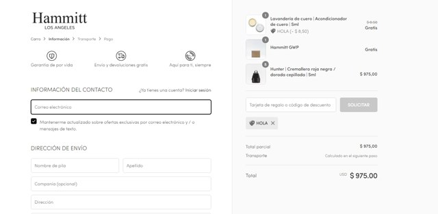 Hammitt checkout page showing Hammitt discount code box | Screenshot taken by SimplyCodes community member on Aug 22, 2021