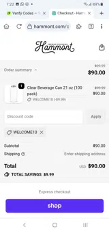 WELCOME10 coupon verification screenshot