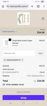 Hamner Hill coupon verification screenshot