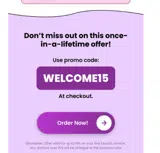 WELCOME15 coupon verification screenshot