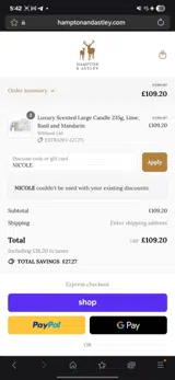 NICOLE coupon verification screenshot