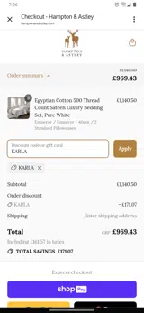 KARLA coupon verification screenshot