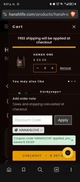 hanahlove coupon verification screenshot