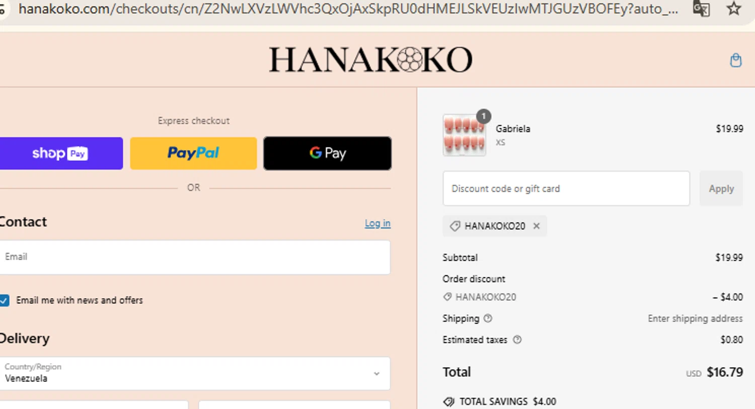 hanakoko discount code screenshot showing code hanakoko20 applied at hanakoko checkout page. Uploaded by SimplyCodes community member RewardFinder4836 on Jan 29, 2025