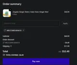 WELCOMEHANA10 coupon verification screenshot