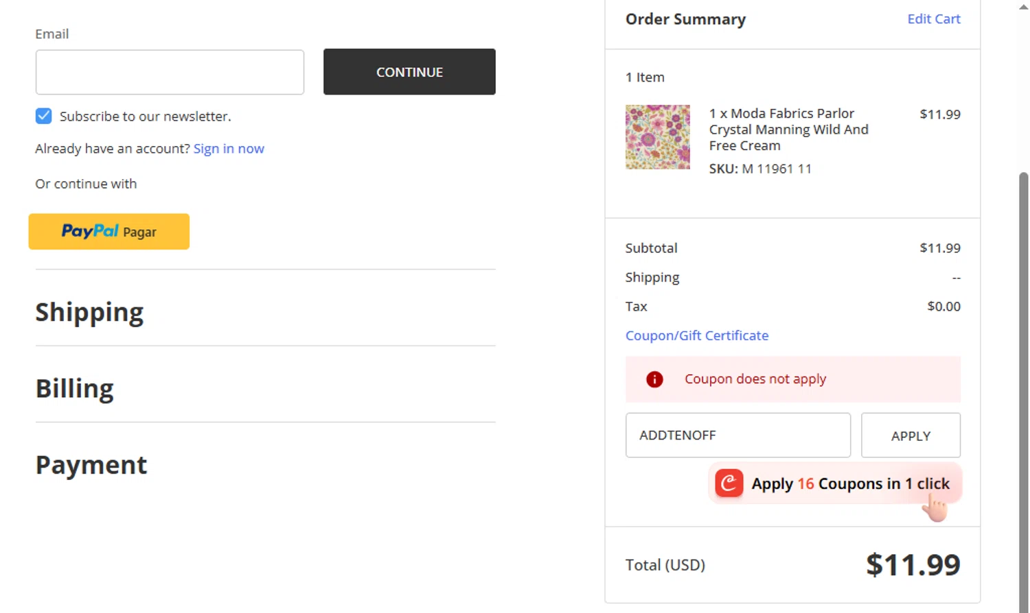 Hancock's of Paducah coupon code screenshot showing code ADDTENOFF applied at Hancock's of Paducah checkout page. Uploaded by SimplyCodes community member cachetegomez on Oct 11, 2025