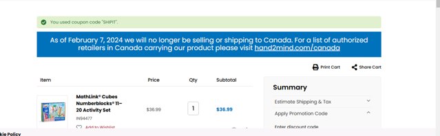 Hand2Mind checkout page showing Hand2Mind promo code box | Screenshot taken by SimplyCodes community member on Dec 1, 2024