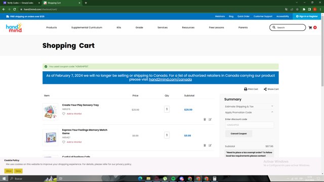 Hand2Mind checkout page showing Hand2Mind promo code box | Screenshot taken by SimplyCodes community member on Feb 23, 2024