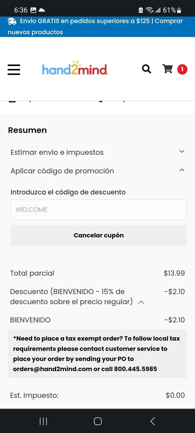 Hand2Mind checkout page showing Hand2Mind promo code box | Screenshot taken by SimplyCodes community member on Oct 19, 2023