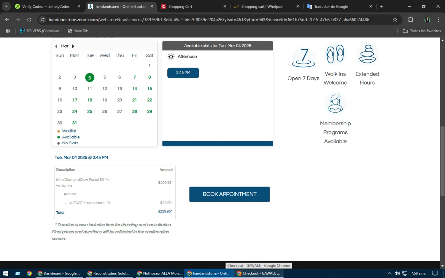 Hand & Stone promo code screenshot showing code GLOW applied at Hand & Stone checkout page. Uploaded by SimplyCodes community member TheWizard on Mar 4, 2025