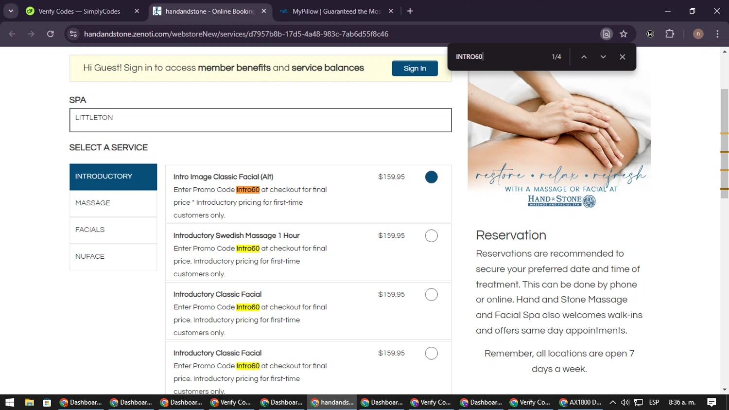 Hand & Stone checkout page showing Hand & Stone promo code box | Screenshot taken by SimplyCodes community member on Sep 3, 2024