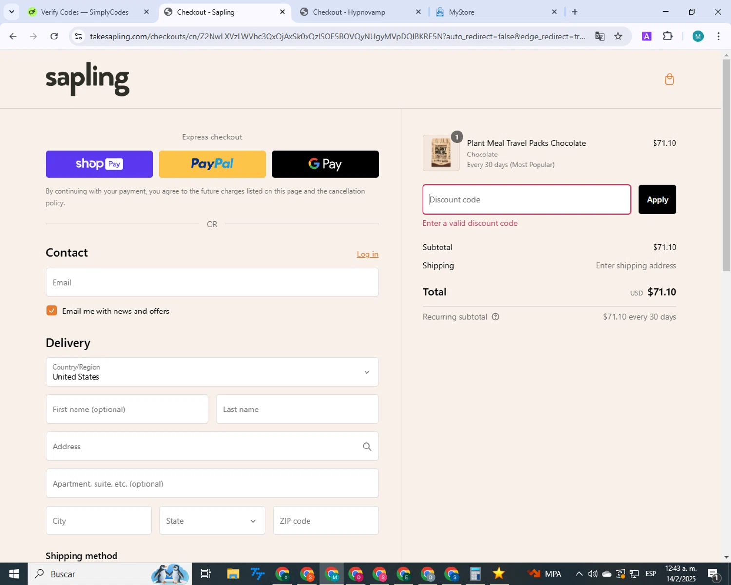 Hand & Stone promo code screenshot showing code STONEOAK50 applied at Hand & Stone checkout page. Uploaded by SimplyCodes community member 000012 on Feb 14, 2025