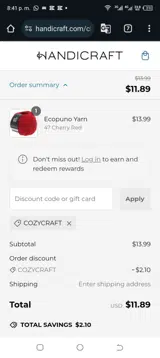 cozycraft coupon verification screenshot