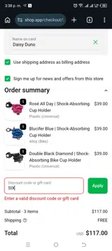 SIX coupon verification screenshot