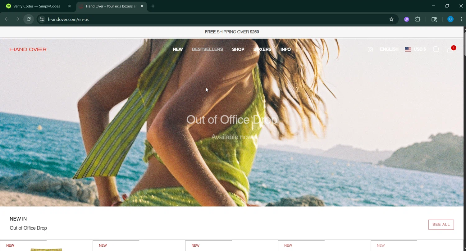 HAND OVER checkout page showing HAND OVER discount code box | Screenshot taken by SimplyCodes community member on Jun 1, 2025