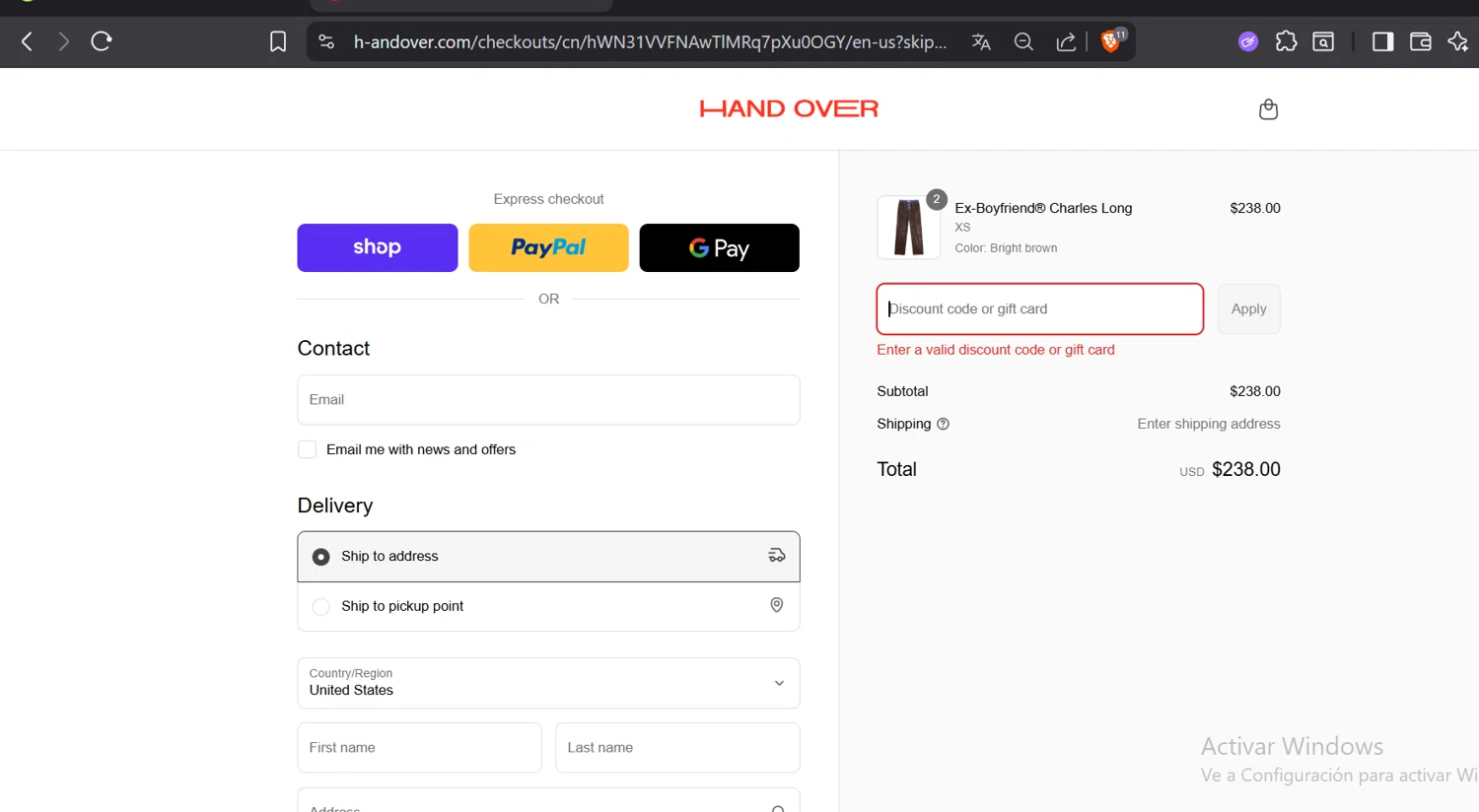 HAND OVER discount code screenshot showing code FALL25 applied at HAND OVER checkout page. Uploaded by SimplyCodes community member CoinOwl5103 on Sep 16, 2025