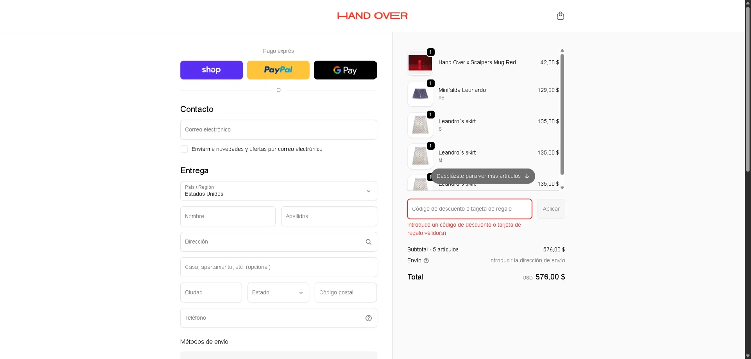 HAND OVER discount code screenshot showing code TEAM20 applied at HAND OVER checkout page. Uploaded by SimplyCodes community member PromoElite4745 on Feb 17, 2026