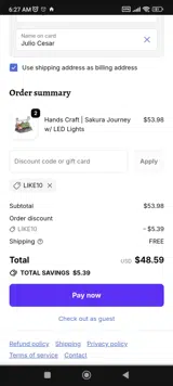 LIKE10 coupon verification screenshot