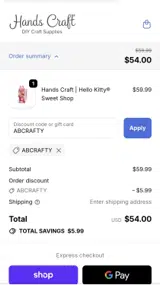 ABCRAFTY coupon verification screenshot