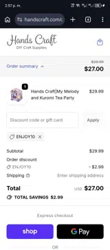 ENJOY10 coupon verification screenshot