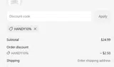 HANDY10% coupon verification screenshot
