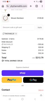 Hannah B Jewelry coupon verification screenshot