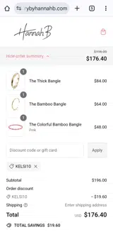 Hannah B Jewelry coupon verification screenshot