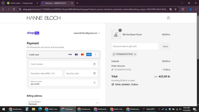 Hanne Bloch checkout page showing Hanne Bloch discount code box | Screenshot taken by SimplyCodes community member on Jul 24, 2025