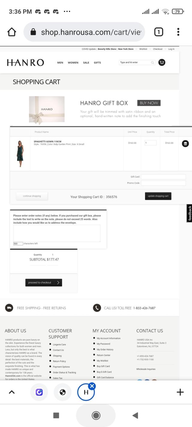 Hanro checkout page showing Hanro discount code box | Screenshot taken by SimplyCodes community member on Jan 3, 2022
