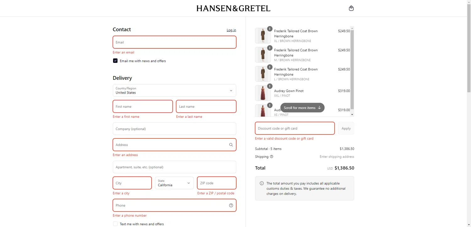 Hansen & Gretel promo code screenshot showing code EXTRATEN applied at Hansen & Gretel checkout page. Uploaded by SimplyCodes community member DiscountWarden480 on Aug 12, 2025