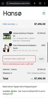 Hanso Home coupon verification screenshot