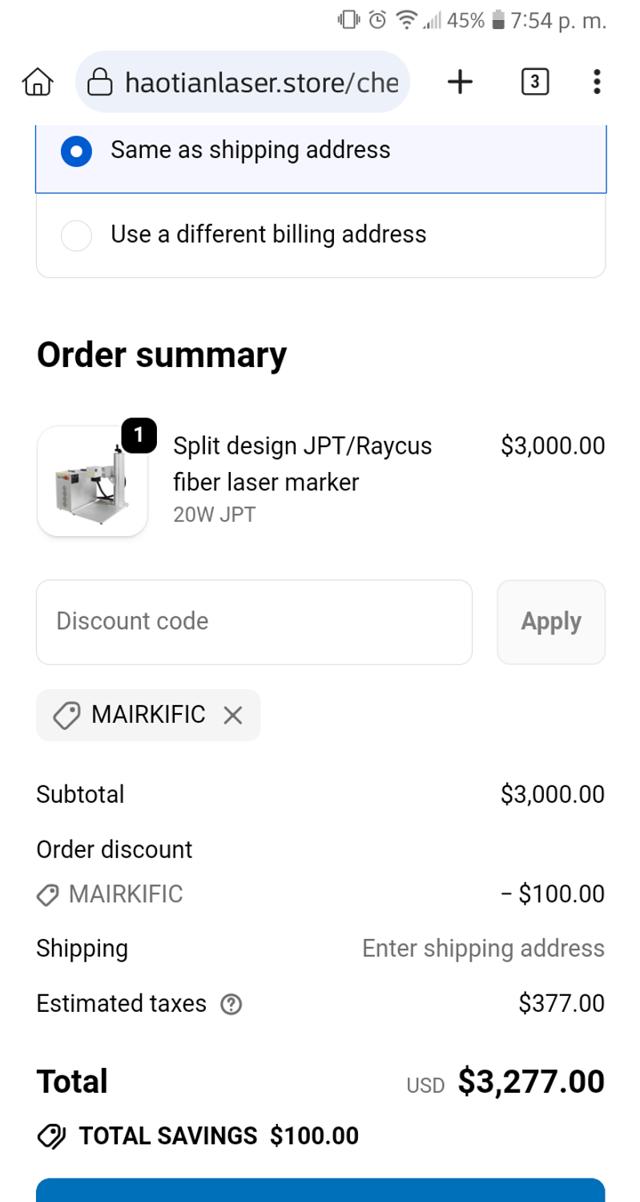 Hao Tian Store checkout page showing Hao Tian Store promo code box | Screenshot taken by SimplyCodes community member on Sep 22, 2025